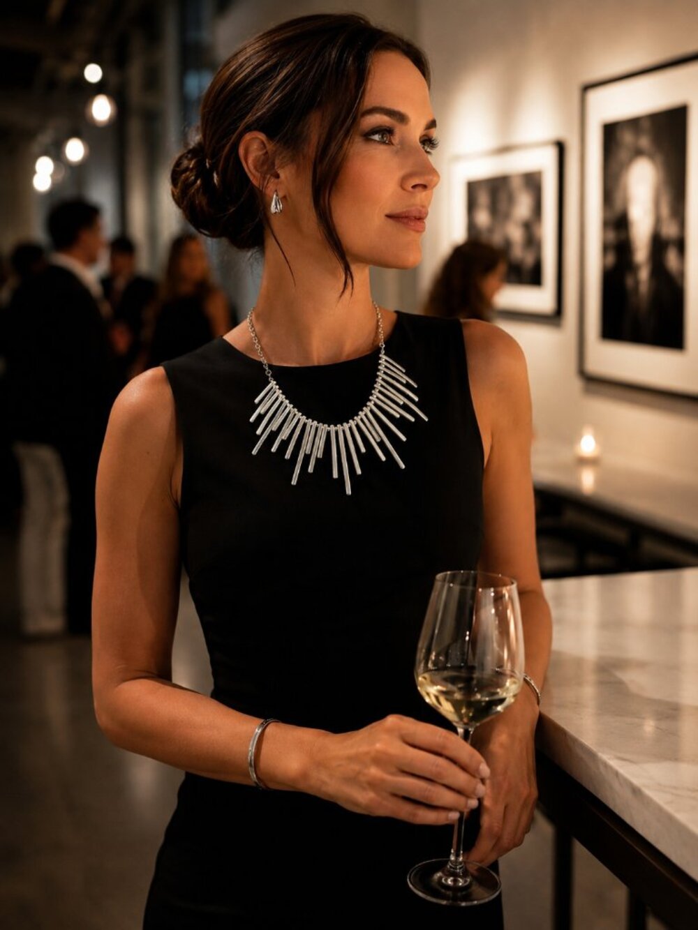 Modern Silver Fringe Statement Necklace Geometric Bib Collar Necklace